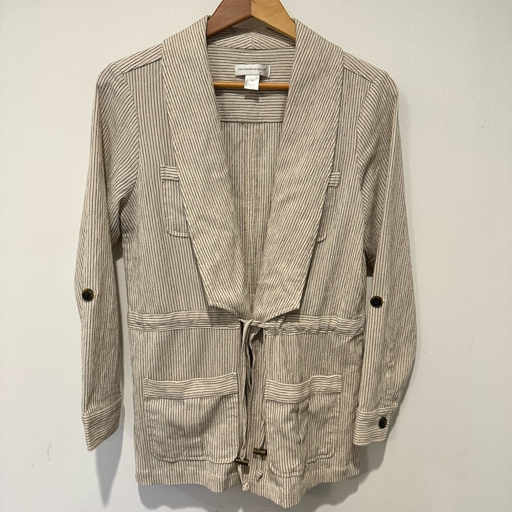 Christopher & Banks, worn once, M, light tan striped jacket